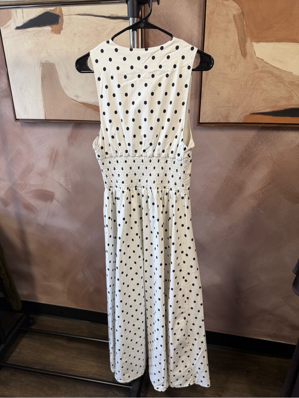 WEWOREWHAT Polka Dot Scallop Midi Dress in White and Black size L - Picture 4 of 7